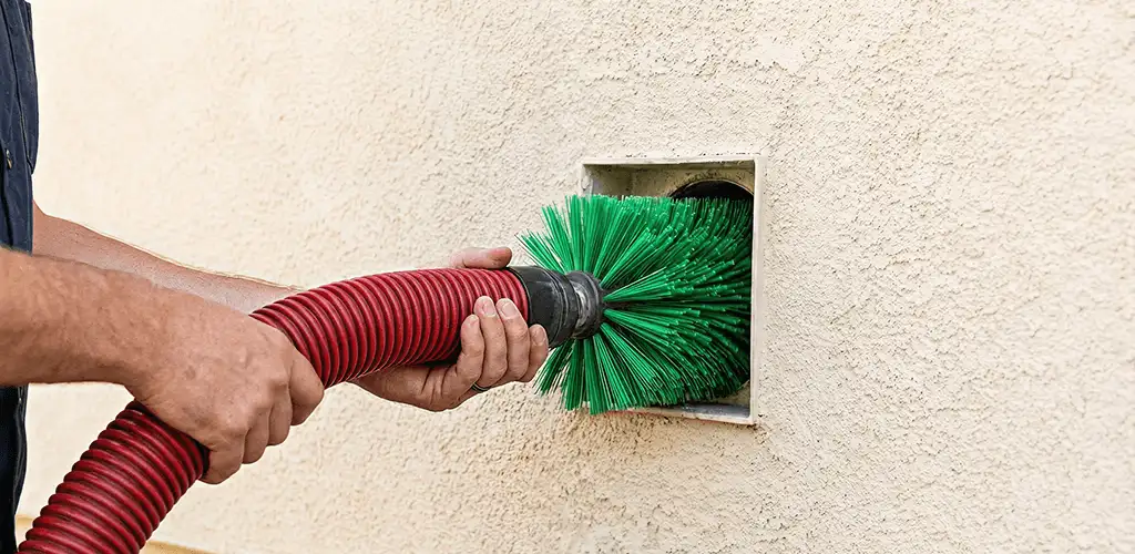 Air duct cleaning brush removing debris from a vent opening in Arvada, CO