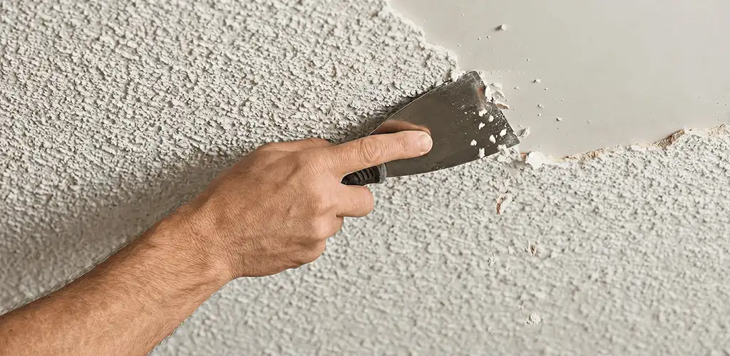 Popcorn ceiling removal scraping off textured ceiling finish in Arvada, CO