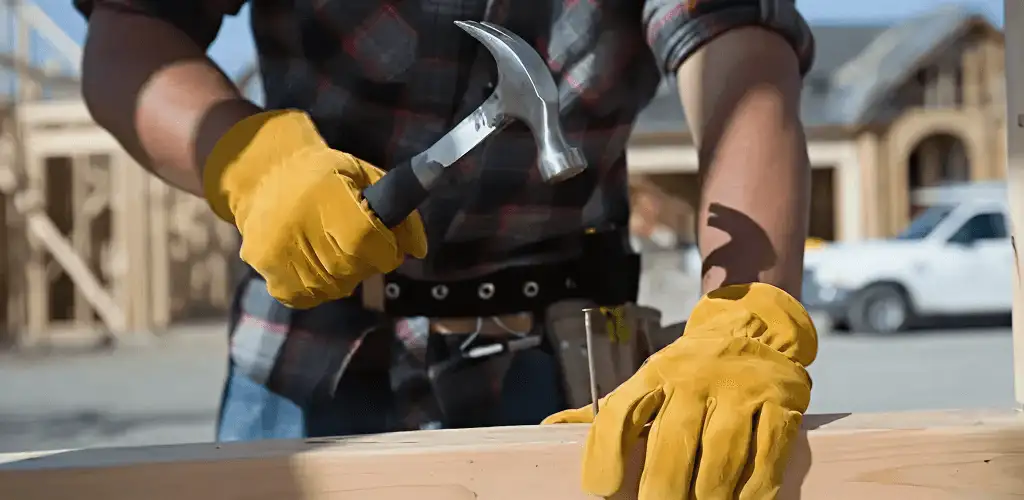 Handyman fixing wood trim with a hammer for home repairs in Arvada, CO