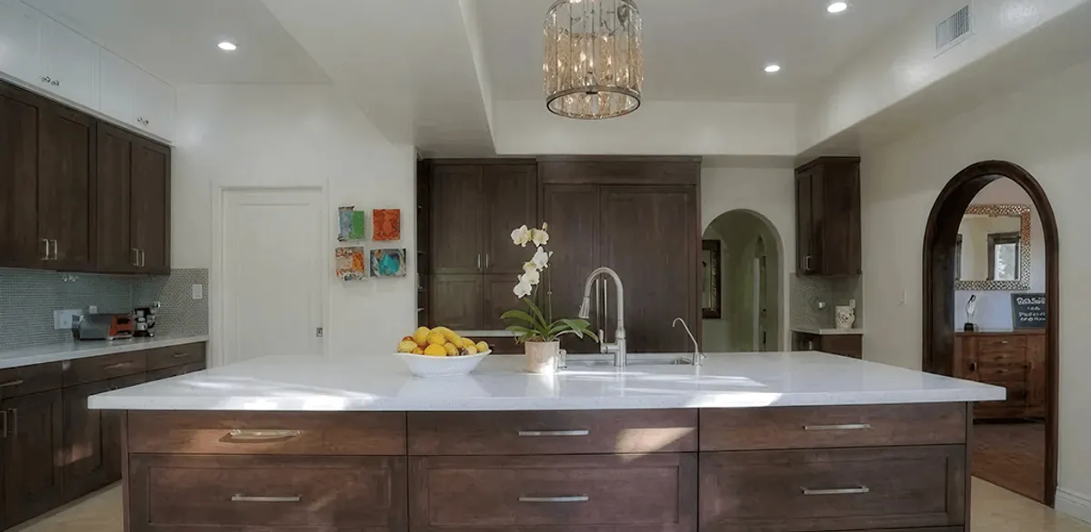 Cabinet refacing project with updated kitchen cabinets and island in Arvada, CO
