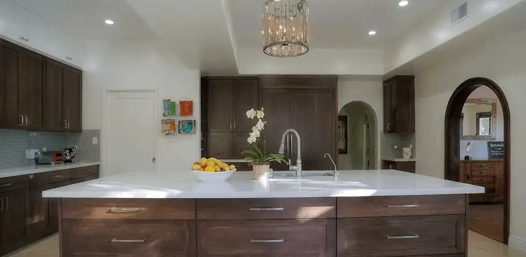 Cabinet refacing project with updated kitchen cabinets and island in Arvada, CO