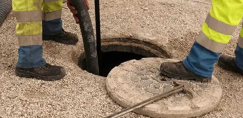 Drain cleaning crew clearing a sewer access point with professional equipment in Arvada, CO